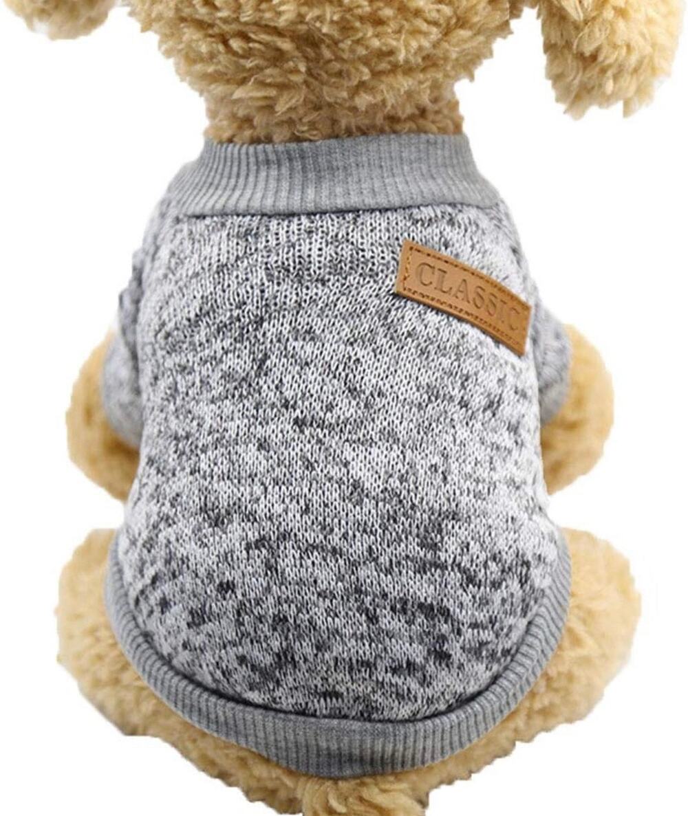 EWRTM Pet Sweater Jacket Winter Woolen Yarn Dog Sweater Cat Jacket Coat Grey L